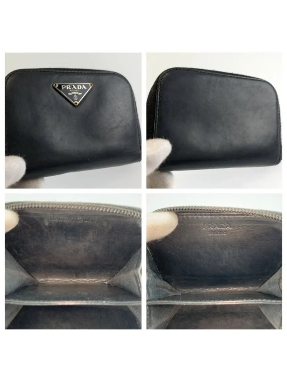 Prada Black Silver Leather Coin Purse
